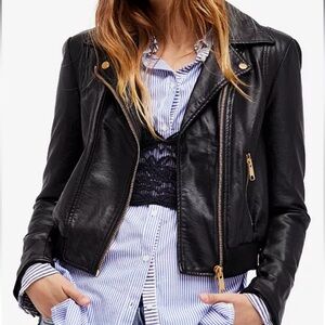 🖤 FREE PEOPLE Black Faux Vegan Leather Modern Moto Bomber Jacket🖤 VGUC $149
